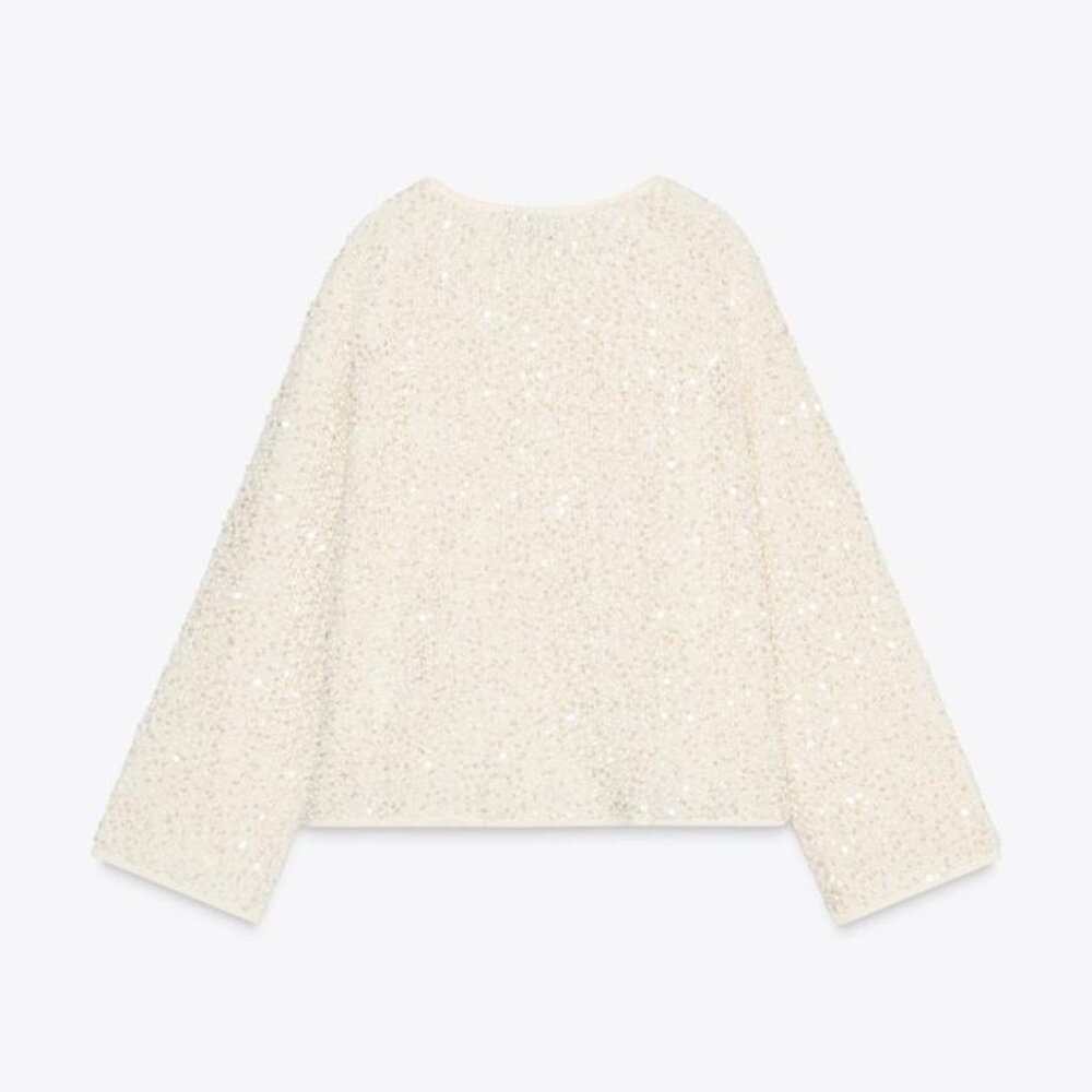 ZARA SEQUIN KNIT CARDIGAN BOAT NECK BUTTON FRONT NWT SIZE L - Picture 6 of 10